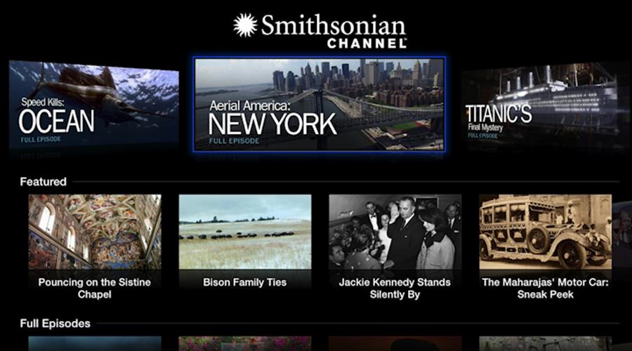 **Figure 18:** The Smithsonian Channel offers free, high-quality educational content. All Apple TV video apps share a similar layout.