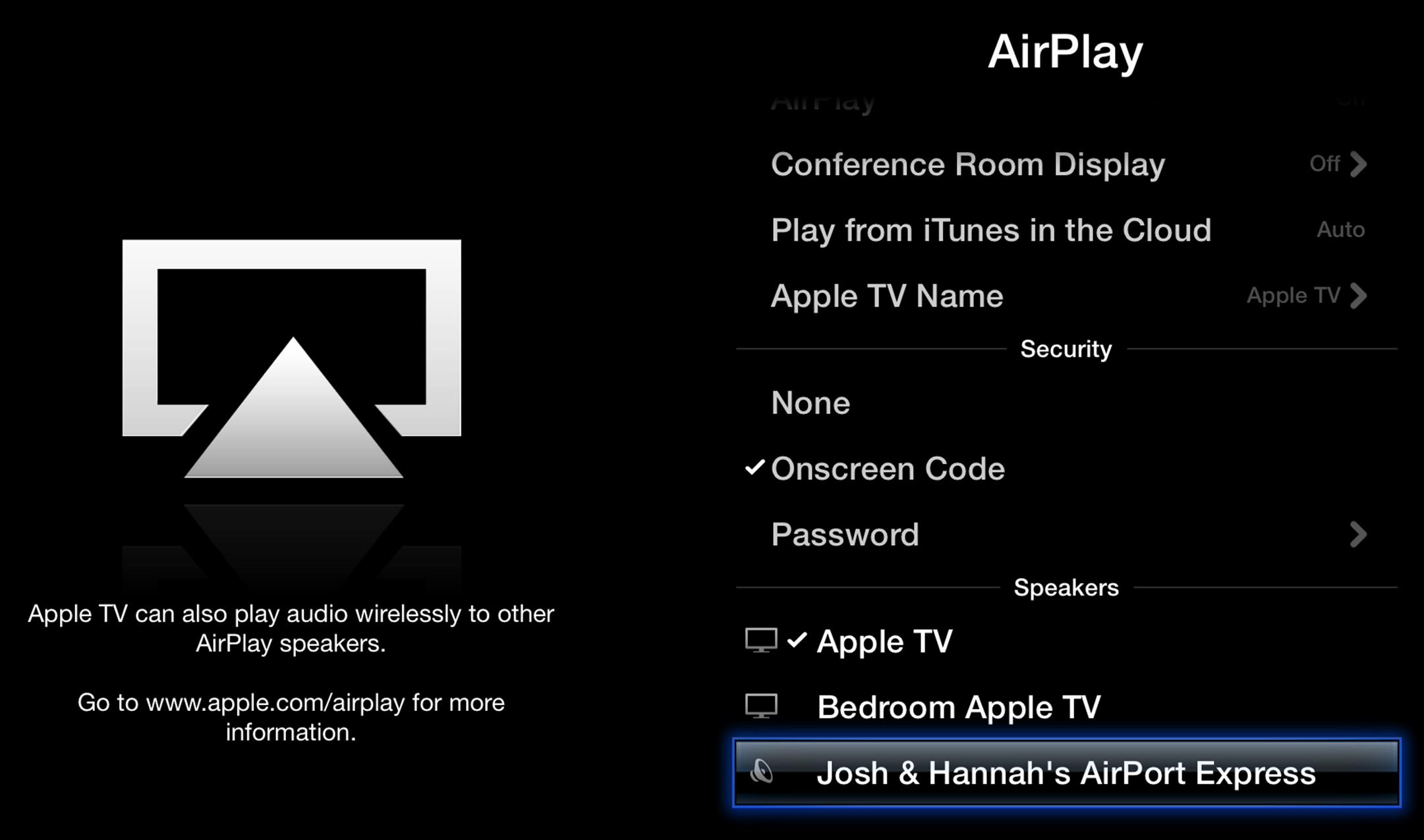 **Figure 29:** You can send audio from the Apple TV to any AirPlay receiver—even another Apple TV!