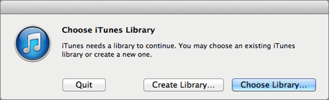 **Figure 52:** Hold Option as you launch iTunes to create or switch to another library.