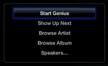 **Figure 59:** Hold Select in Now Playing to create a Genius playlist based on the current song, show the Up Next queue, see more by the artist or the rest of the album, and control AirPlay Speakers.