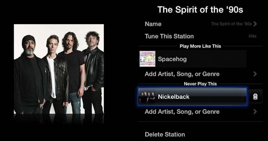 **Figure 65:** You can edit iTunes Radio stations directly on the TV, customizing them to your taste.