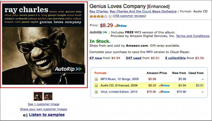 **Figure 69:** Search Amazon for the CD you need artwork for, then click the album art at the left.