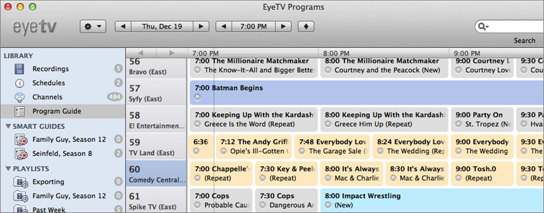 **Figure 121:** The EyeTV Program Guide shows you everything that’s on TV.