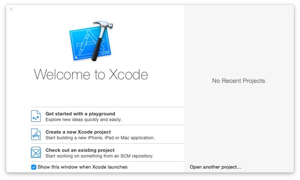 The Welcome to Xcode screen