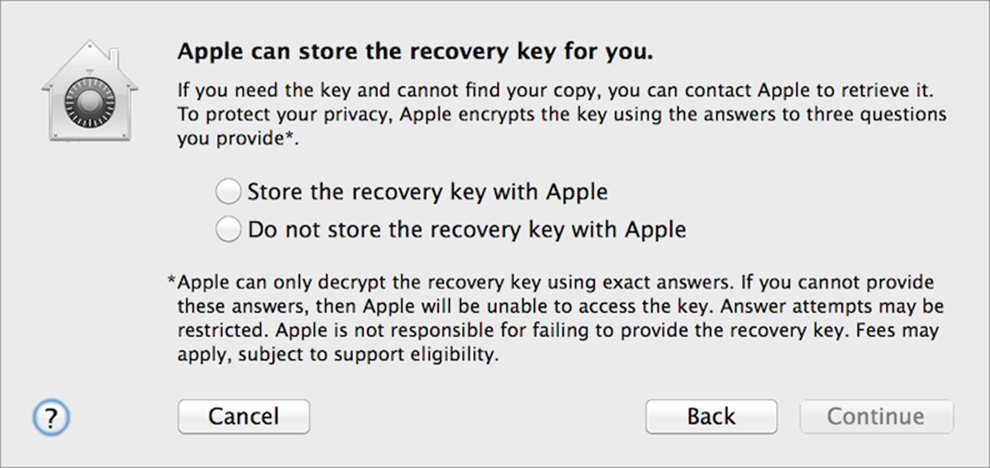 **Figure 4:** Choose whether to store your recovery key with Apple.