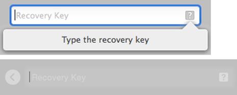 **Figure 13:** Type your recovery key here. This shows the prompt as it appears in Mavericks (top) and Yosemite (bottom).