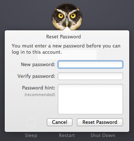 **Figure 14:** If you’ve had to use your recovery key, FileVault assumes that you’ve forgotten your login password, so you must reset it immediately.