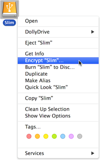 **Figure 15:** Use this contextual menu command to encrypt an external disk.