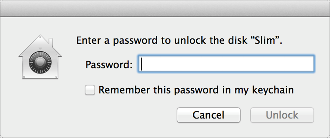 **Figure 17:** When you restart or reconnect an encrypted drive, you’re prompted to enter its password before it can mount.