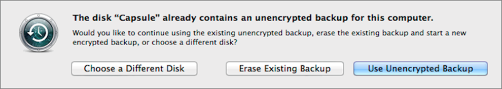 **Figure 21:** If you try to encrypt an existing Time Machine backup on a network destination, you’ll run into this roadblock.