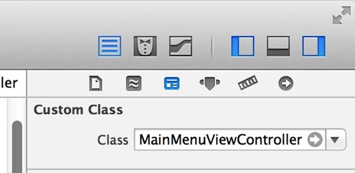 Setting the class to +MainMenuViewController+.