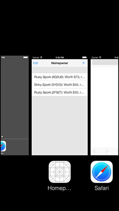 Background and suspended applications in the multitasking display