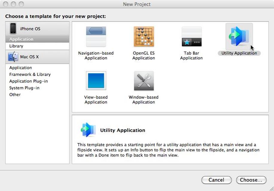 Selecting Utility Application in the New Project window