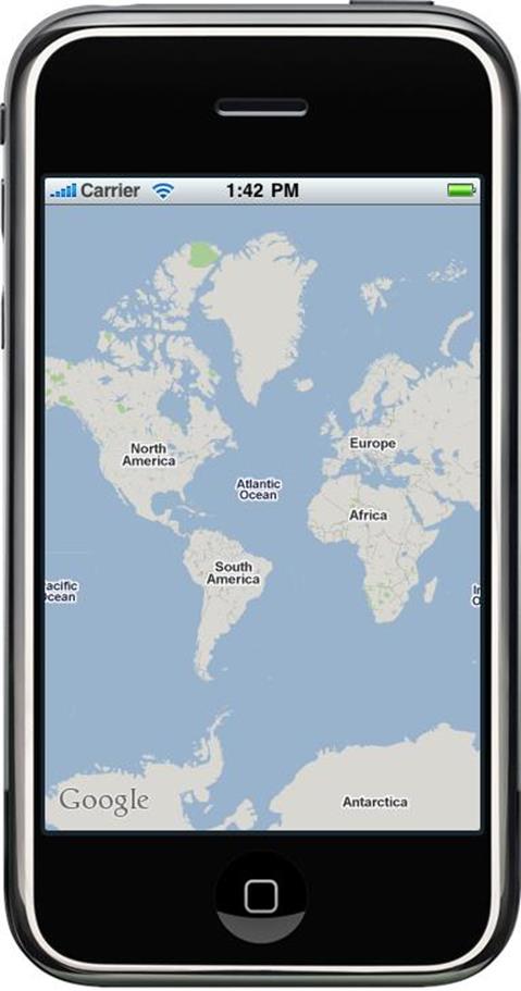 The default map view in iPhone Simulator