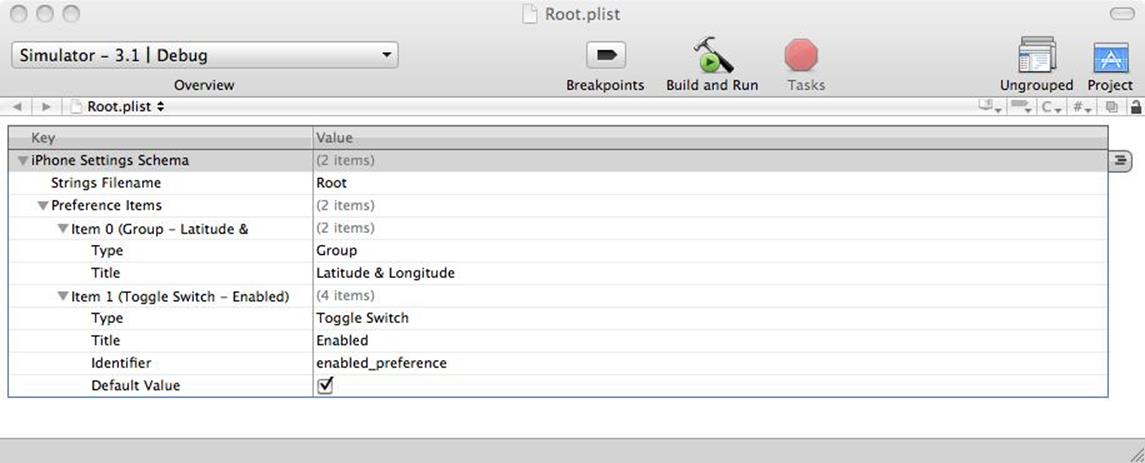 The edited property list pane in the Xcode editor