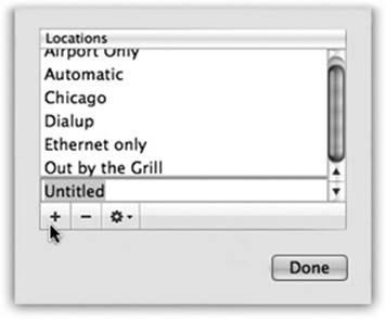 When you choose Edit Locations, this list of existing Locations appears; click the button. A new entry appears at the bottom of the list. Type a name for your new location, such as Chicago Office or Dining Room Floor.