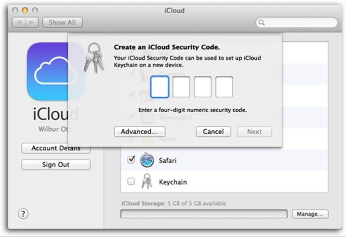 Turning on iCloud Keychain involves making up a special passcode, which will come in handy later when you add other Apple gadgets to the keychain syncing (or when you lose your Apple gadgets).If you make up something obvious, like 0000 or 1234, you’ll be scolded for your lack of creativity and offered a chance to make up something harder to guess.