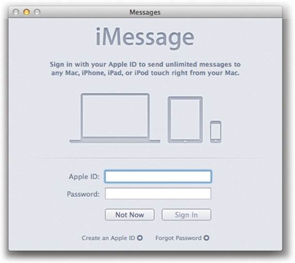 When you open Messages for the first time, it really, really wants you to enter (or sign up for) an iCloud/Apple ID, so you can become part of the great iMessages global family.But you can, instead, or in addition, enter Google, Jabber, Yahoo, or AIM account details.