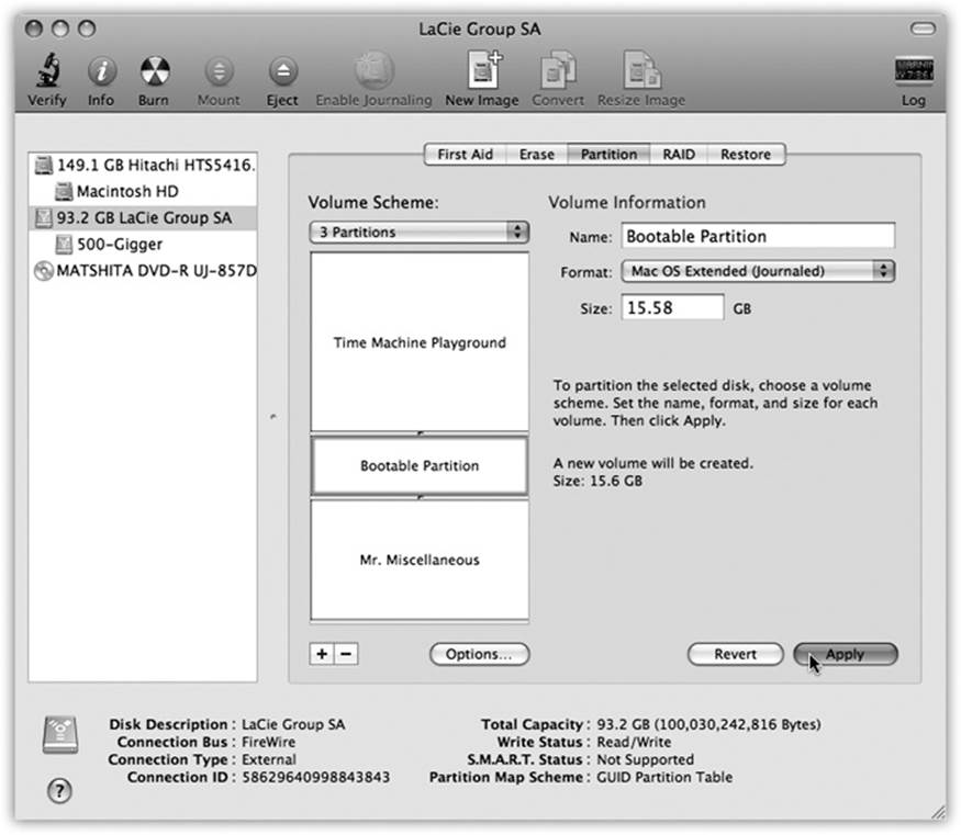 Partitioning your drive with Disk Utility no longer involves erasing it completely. Select the drive you want to partition from the list on the left, and then click the Partition tab. Click the button for each new partition you want.Now drag the horizontal dividers in the Volume Scheme map to specify the relative sizes of the partitions you want to create. Assign a name and a format for each partition in the Volume Information area, and then click Apply.