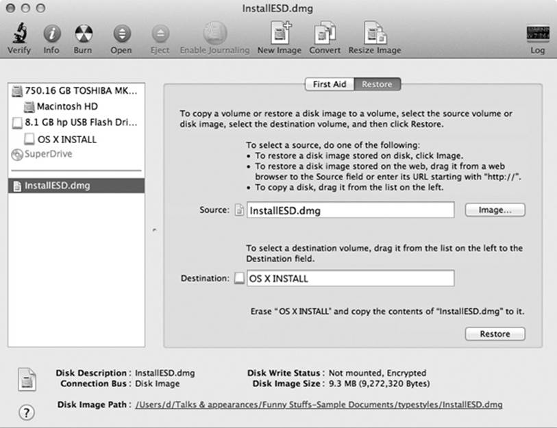 This is what the setup should look like in Disk Utility just before you actually create the installation disk.