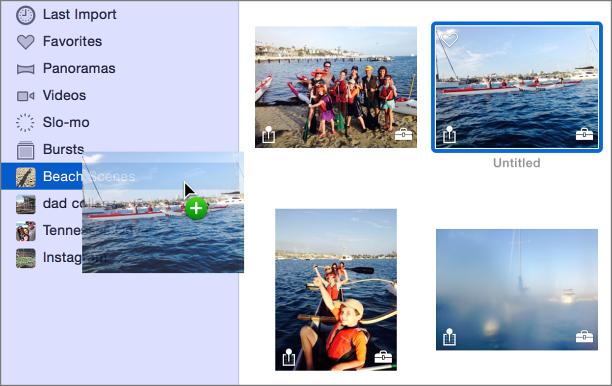 **④** If the sidebar is showing, adding photos to an album is even easier—just drag them in.