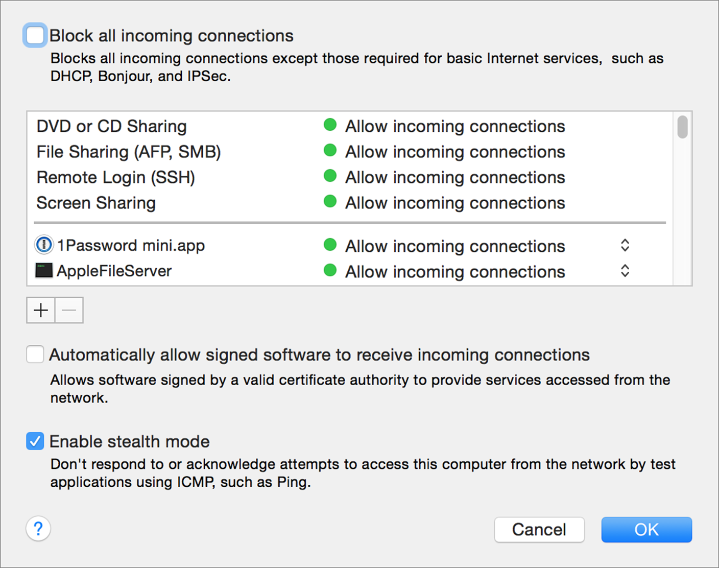 **Figure 12:** Customize your firewall options in this dialog.
