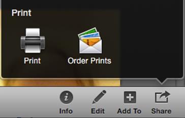 ③  One of the options available when you click the Share button (shown here in iPhoto) is to order prints.