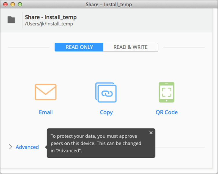 ③  To share a folder with others using BitTorrent Sync, follow the instructions in this dialog.