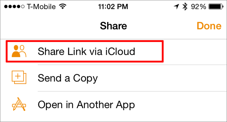 ③  After tapping the wrench icon, tap here to share a link via iCloud.