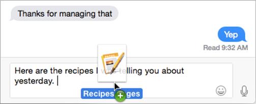 ②  Drag a file right into the message field to send it in Messages on OS X.