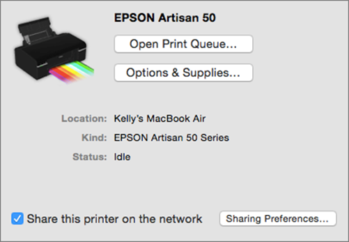 ①  Check the box beneath the printer description to share it on your network.