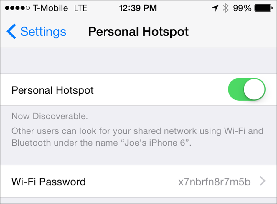①  Turn on Personal Hotspot here.