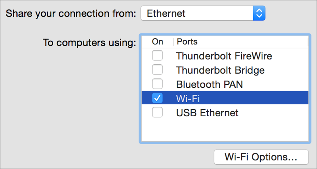 ②  Share an Ethernet connection over Wi-Fi.