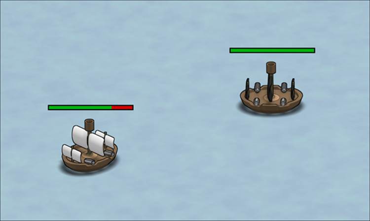 Time for action – placing a health bar on top of each ship