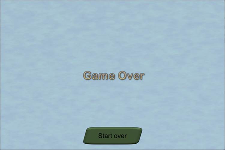 Time for action – showing the game over scene