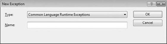 Making Visual Studio aware of your own exception type: the New Exception dialog box.