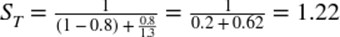 upper S Subscript upper T Baseline equals StartFraction 1 Over left-parenthesis 1 minus 0.8 right-parenthesis plus Fraction 0.8 1.3 Fraction EndFraction equals StartFraction 1 Over 0.2 plus 0.62 EndFraction equals 1.22