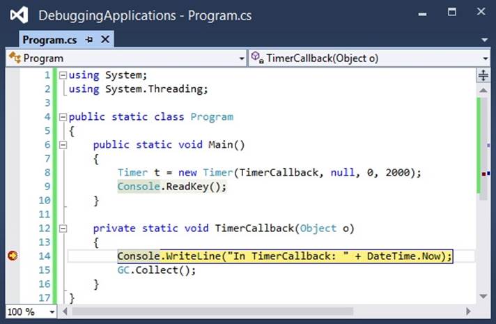 Setting a breakpoint in Visual Studio