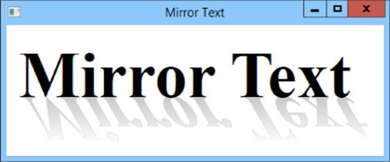 Screenshot of the Mirror Text window with words Mirror Text at the center with a foreground brush shade from medium to light.