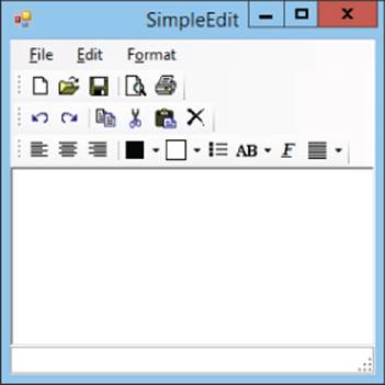 Screenshot of Simple Edit window displaying File, Edit, and Format tool strips and a blank content panel.