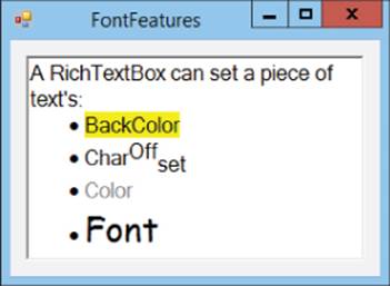 Screenshot of Font Features window displaying several text with different fonts.