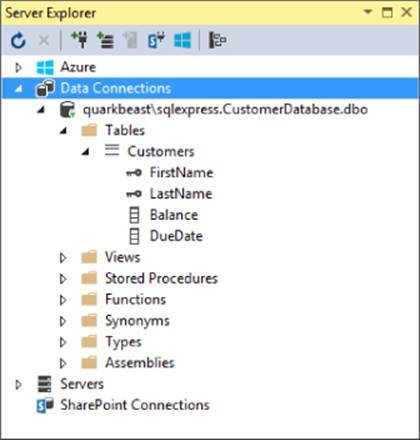  Screenshot of Server Explorer window presenting the highlighted Data Connections in the data tree.