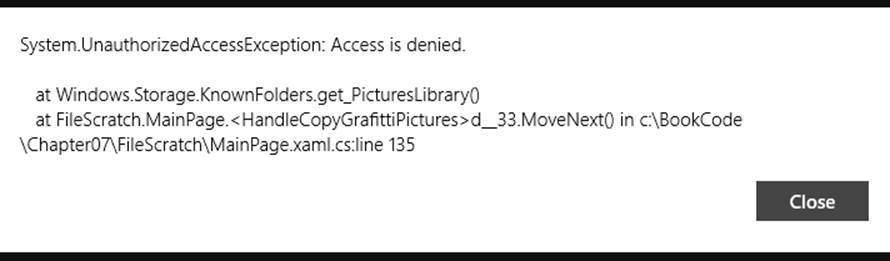 Failure to access the PicturesLibrary property