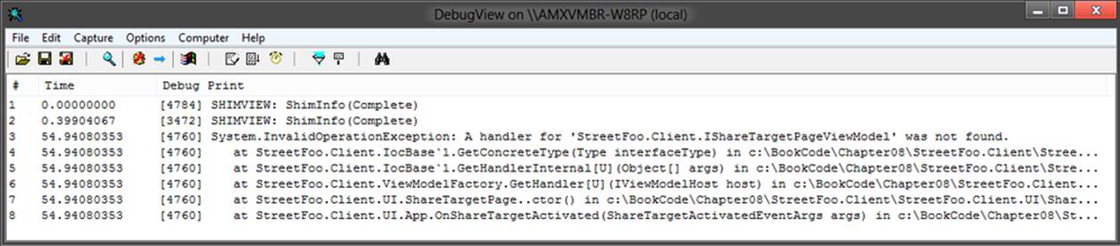 DbgView reporting exception information