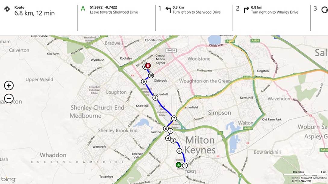 Driving directions in the launched Bing Maps