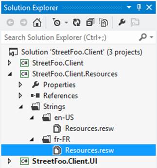 The fr-FR locale string table in the Resources project