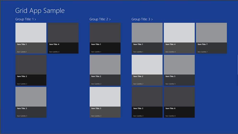 A screenshot of a Windows Store app showing the change in the arrangement of controls when running in a 23” screen at 1920 × 1080 resolution. You will notice how the layout of the items in the application is updated automatically when the screen resolution changes (compared with the layout in ).