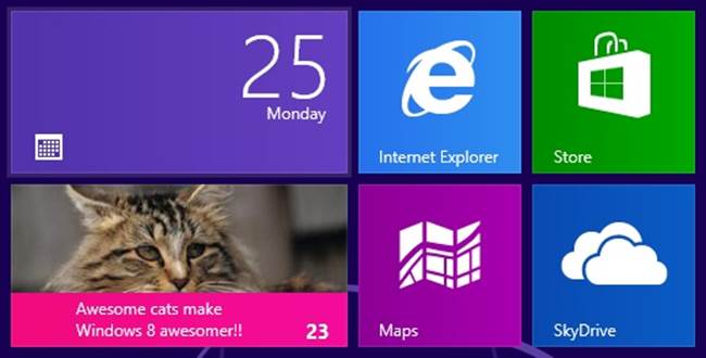 A screenshot of the live tile of a Windows Store app in the Start screen showing badge updates. The badge update displays the number 23.