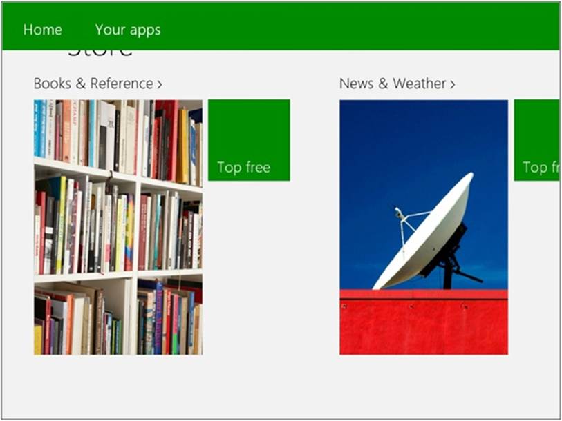 The Windows Store app with the top App Bar showing.