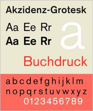 The Akzidenz Grotesk font.